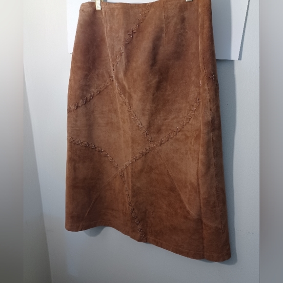 Faded Glory Dresses & Skirts - Vintage Faded Glory Brown Suede Midi Skirt With X Design Zip-Up Closure Side 12